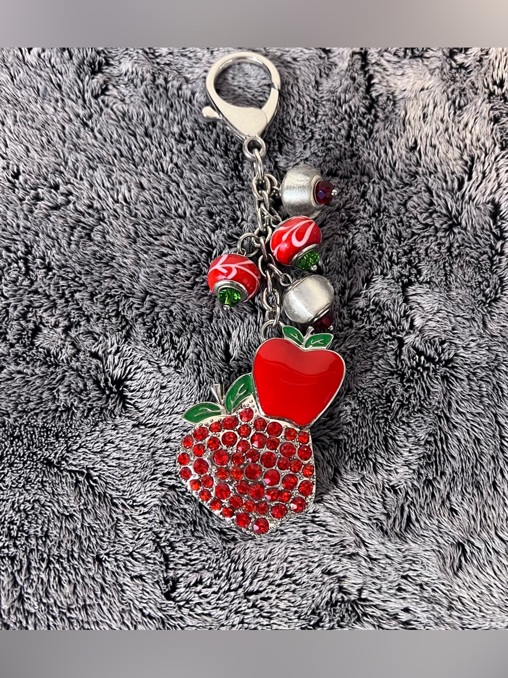 Willabee & Ward September Red Apple Rhinestone Keychain Bag Charm Danbury Mint